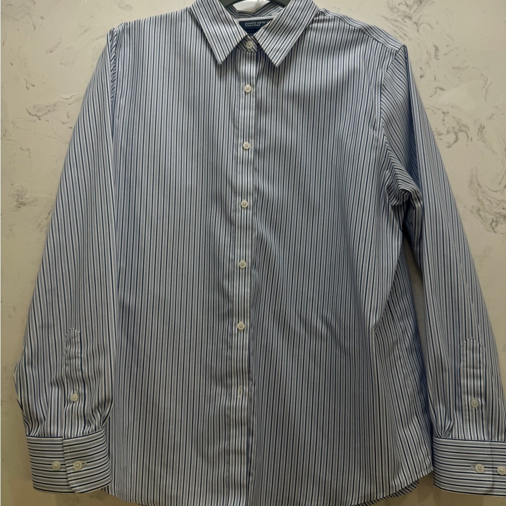 Jones New York Blue Striped Button Down Shirt